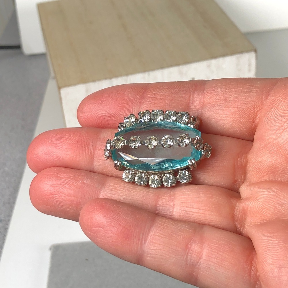 Vintage Brooch Pin 3pc‎ Lot Blue Clear Rhinestone Crystals Silver Tone MCM - Picture 4 of 15